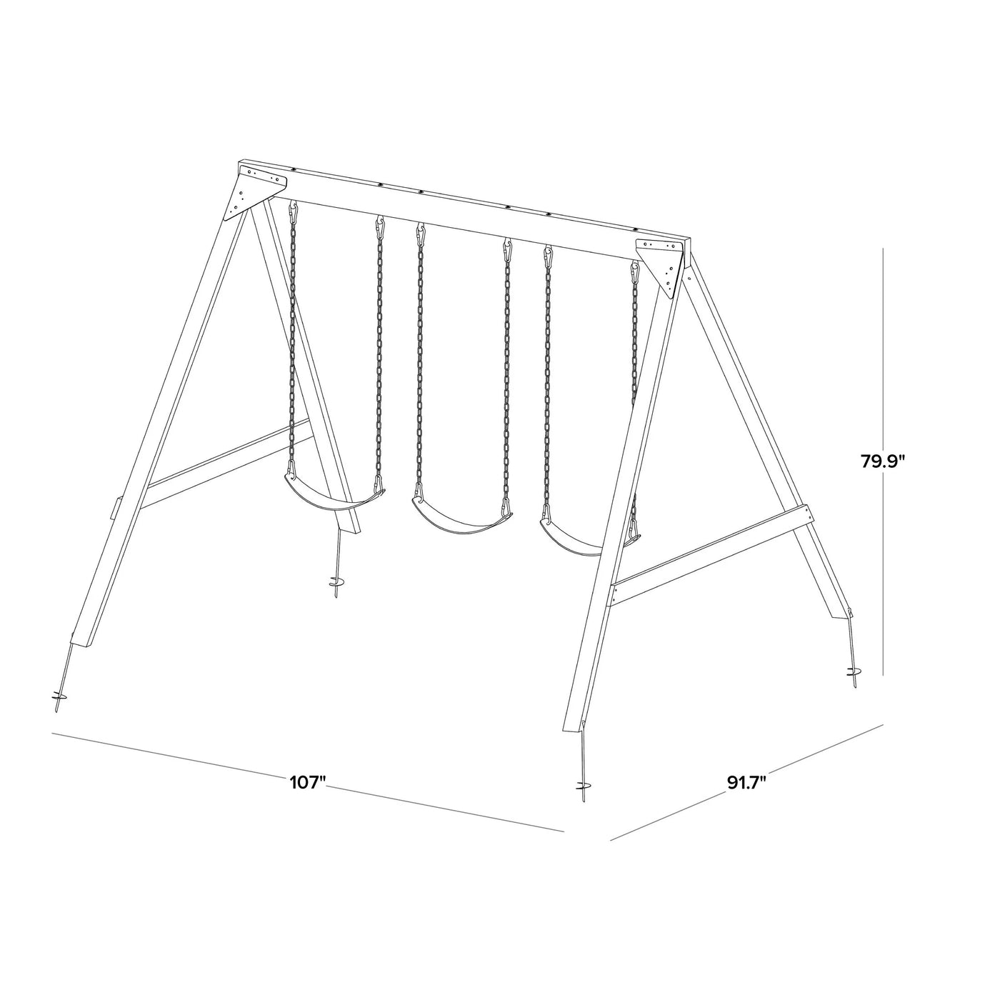 Sportspower Brooklyn Wooden Swing Set with 3 Swings