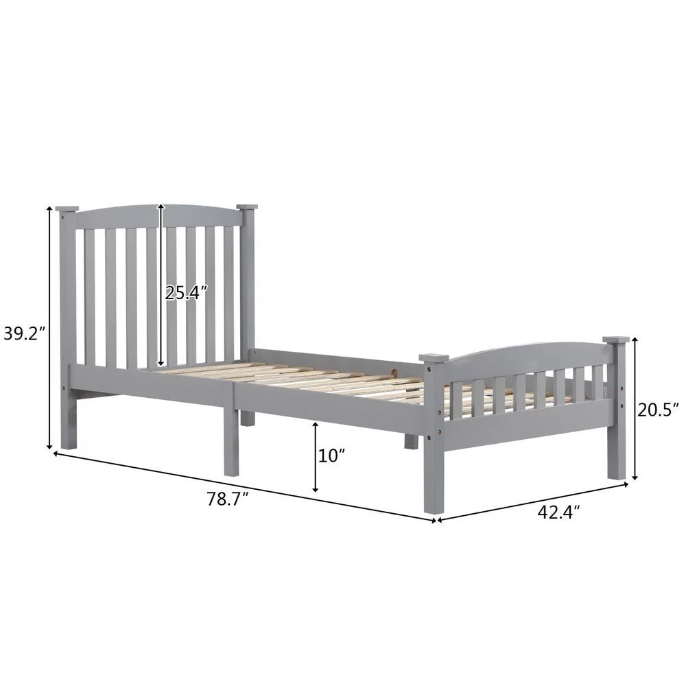 Ktaxon Vertical Wood Bed Frame for Bedroom with Headboard and Footboard Gray Twin Size