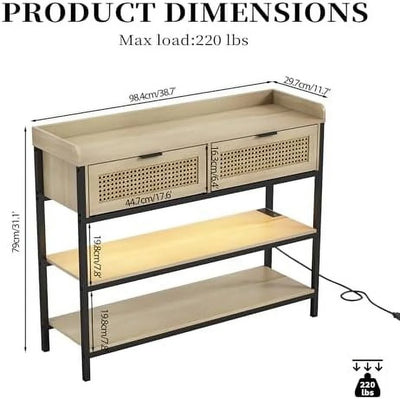 AYFDEGT Entryway Table with Drawers Console Table with Outlets and USB Ports Sofa Tables Narrow Long with Shelves & LED Lights for Living Room Hallway Foyer Kitchen Black