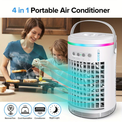 Portable Air Conditioners with Remote 1400ml Evaporative Cooler 3 Speeds USB Personal Conditioner 7 LED Light Portable AC for Room Kitchen Office Desk Bedroom Camping