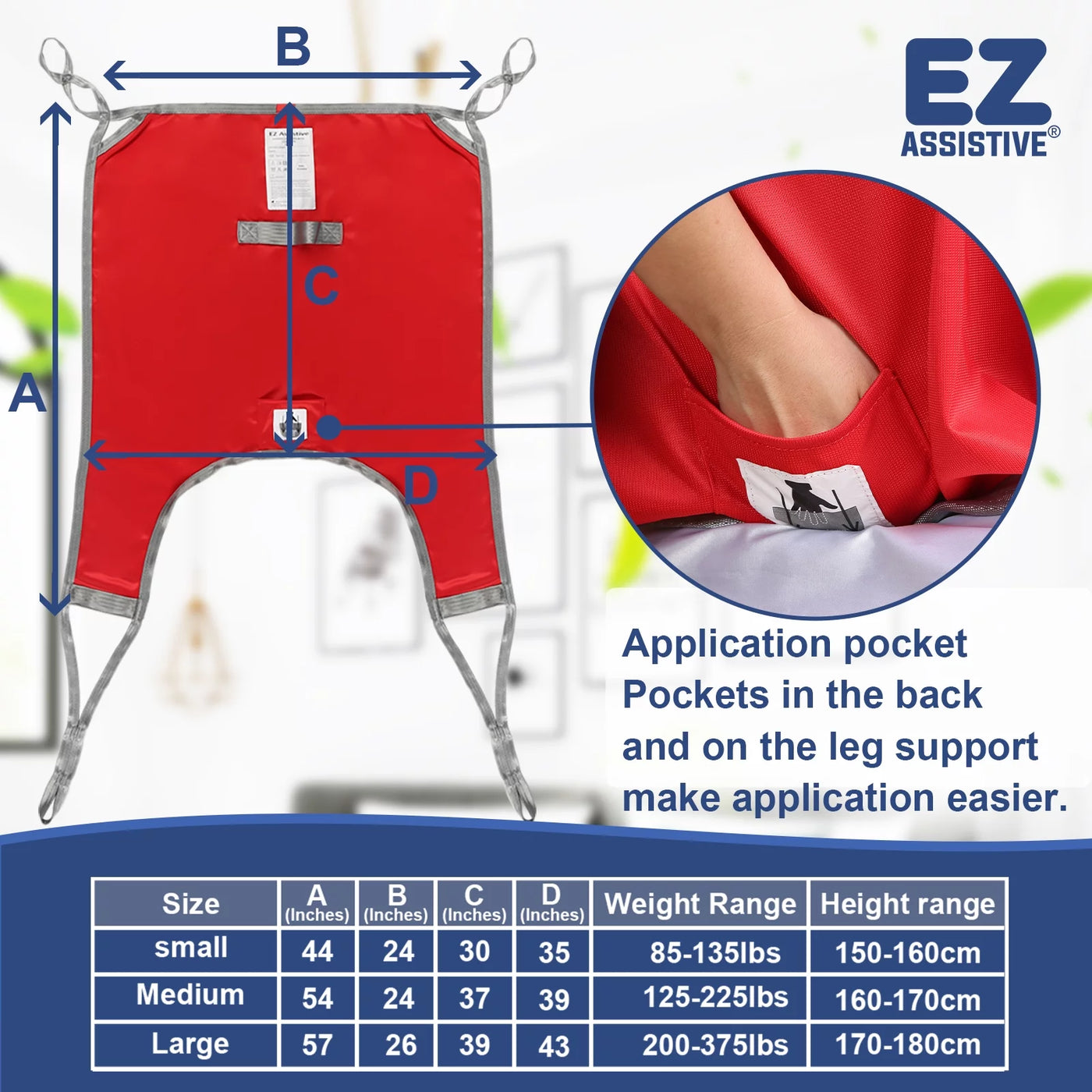 EZ Assistive Patient Lift Sling with Divided Leg for Patient Transfer Red Hoyer iftl sling, 500lb Weight Capacity (Medium Size )