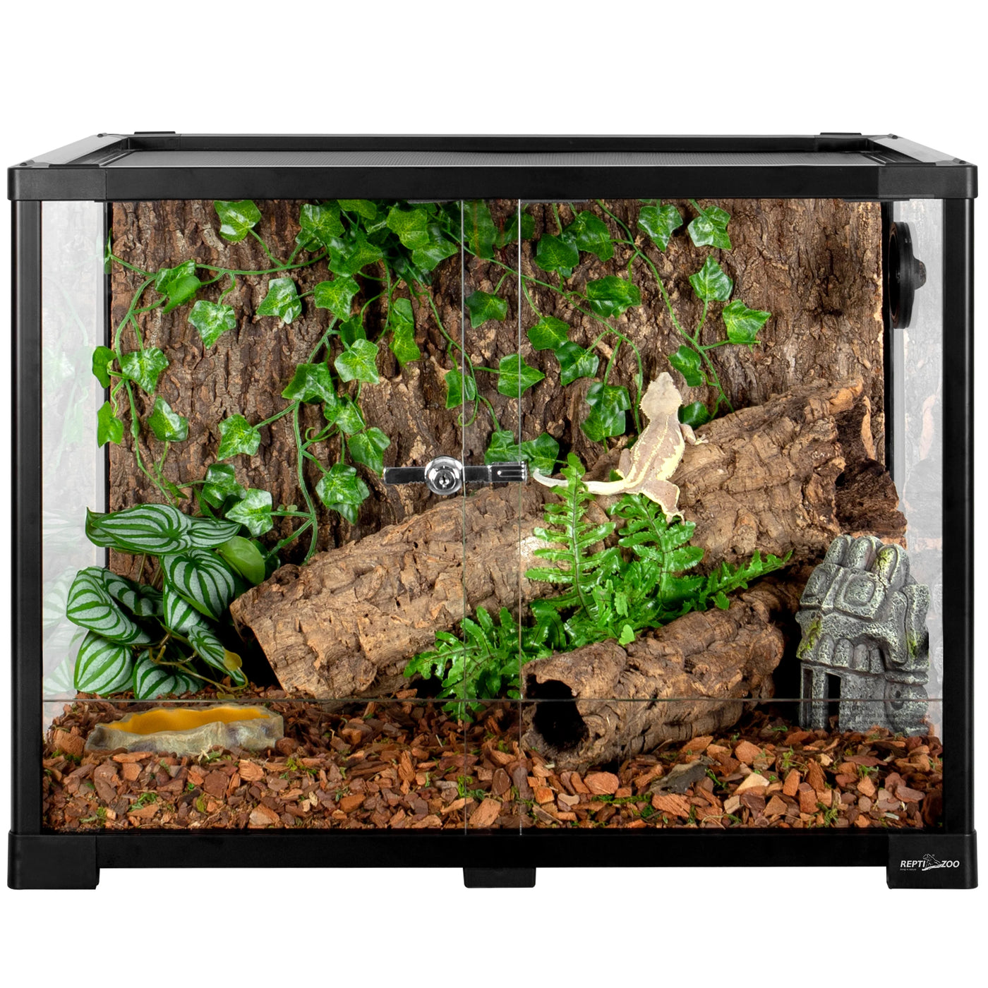 REPTIZOO Reptile Knock Down Full View Natural Terrarium- 24 x 18 x 18 inches , Black