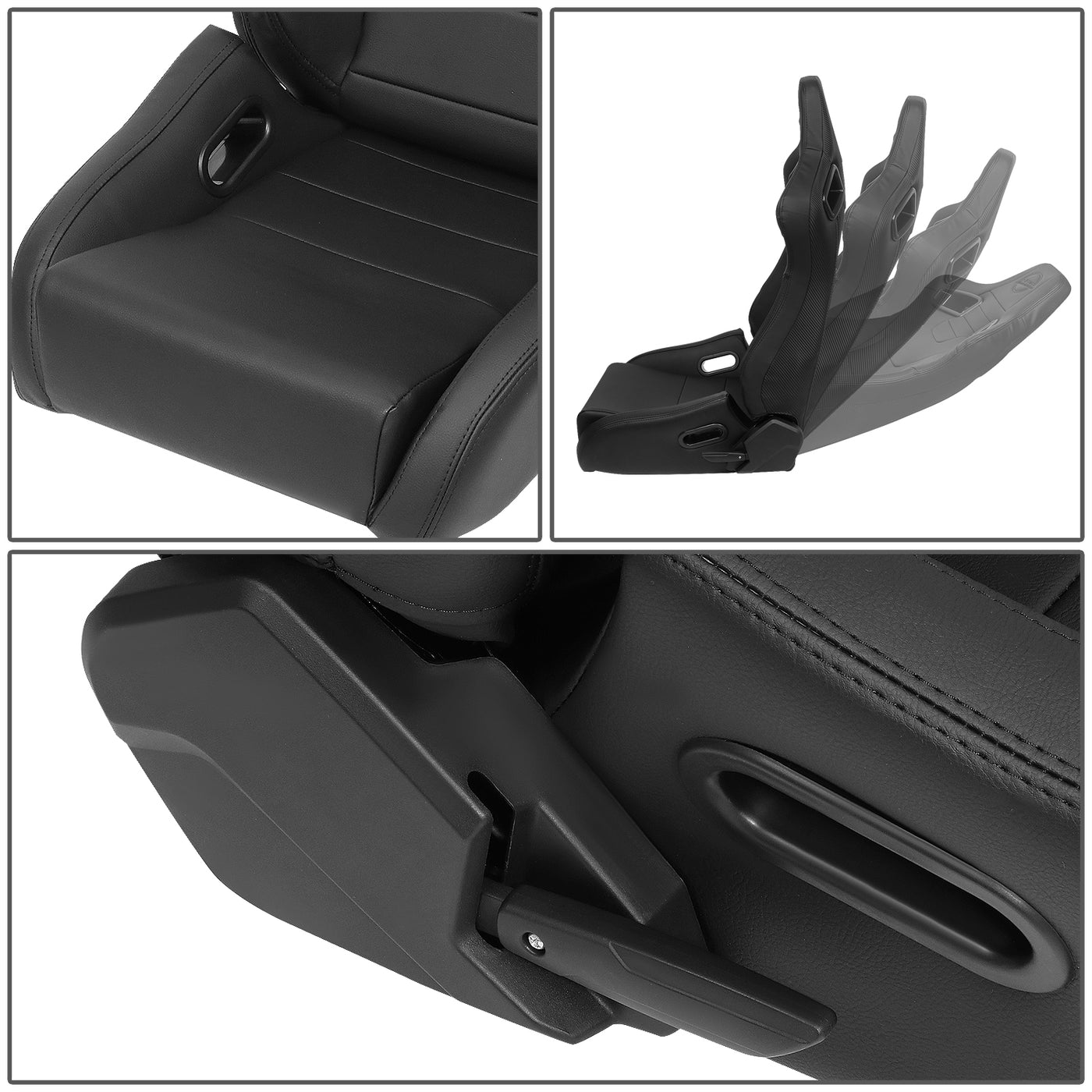 NRG Innovations NRG-RSC-750-L-R-BK-BK NRG Innovations Pair PVC Leather Bucket Racing Seats with Sliders