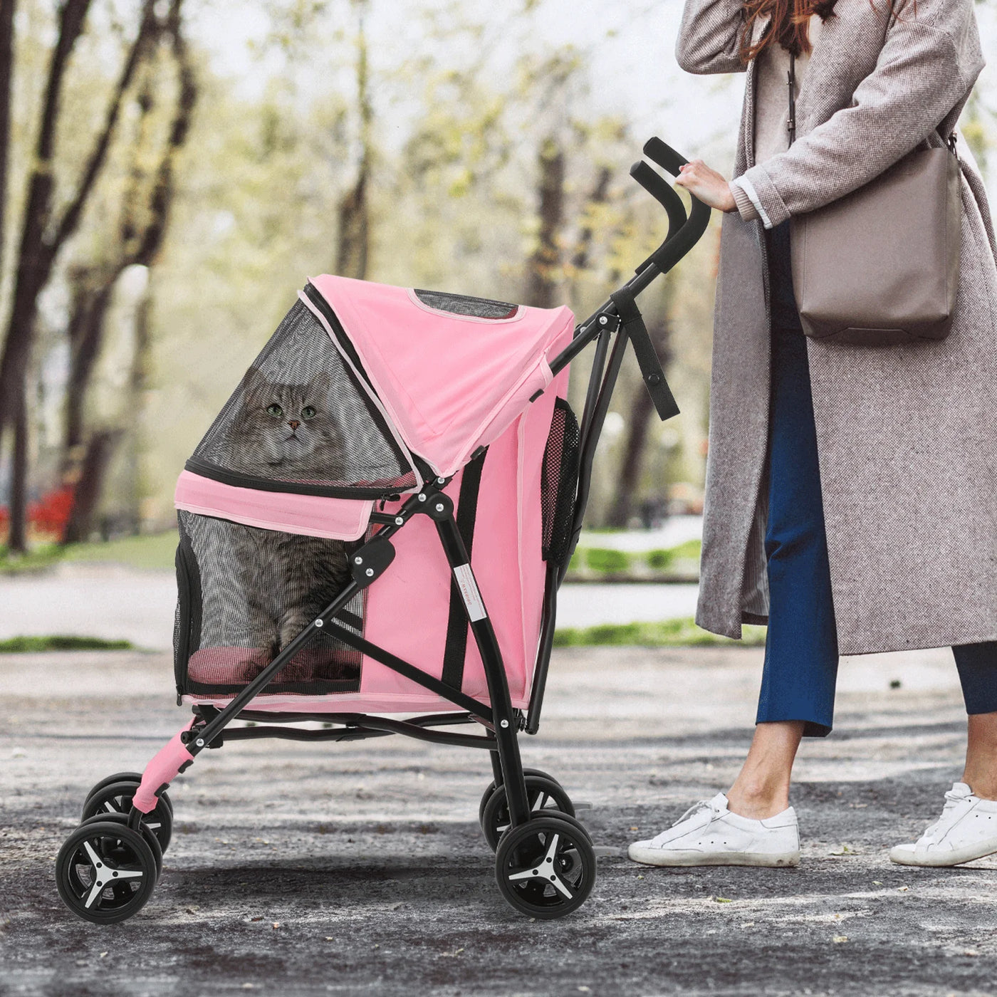 MoNiBloom Foldable Lightweight Dog Stroller for Small Medium Dogs, Pet Stroller,4 Wheel, Pink