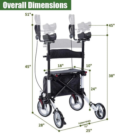 BEYOUR WALKER Upright Walker, Newest Design, Stand Up Rollator Walker Tall Rolling Mobility Walking Aid with 10” Front Wheels, Seat and Armrest for Seniors and Adults, White