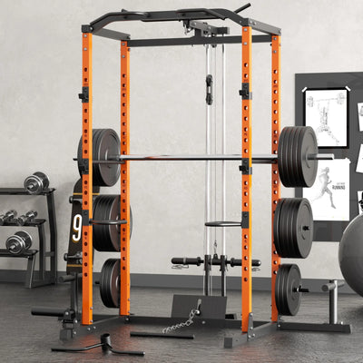 Vanswe Power Cage with LAT Pulldown Attachment, 1200-Pound Power Rack Home Gym