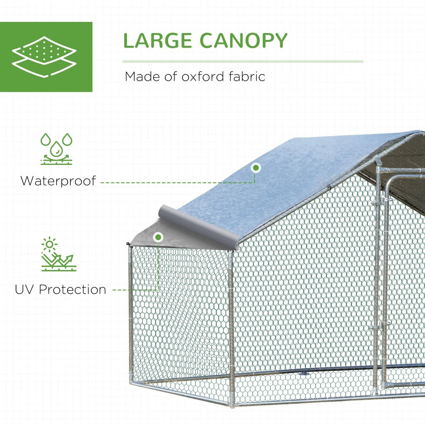 GFVCNIO PawHut Large Coop Metal Run with Waterproof and Anti-UV Cover Spire Shaped Walk-in Fence Cage Hen House for Outdoor and Yard Farm Use 1.26” Tube Diameter 9.8‘ x 6.6‘ x 6.4‘