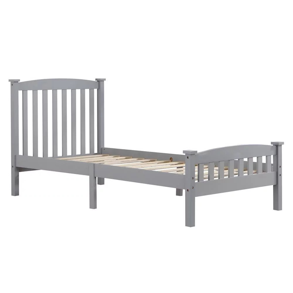 Ktaxon Vertical Wood Bed Frame for Bedroom with Headboard and Footboard Gray Twin Size