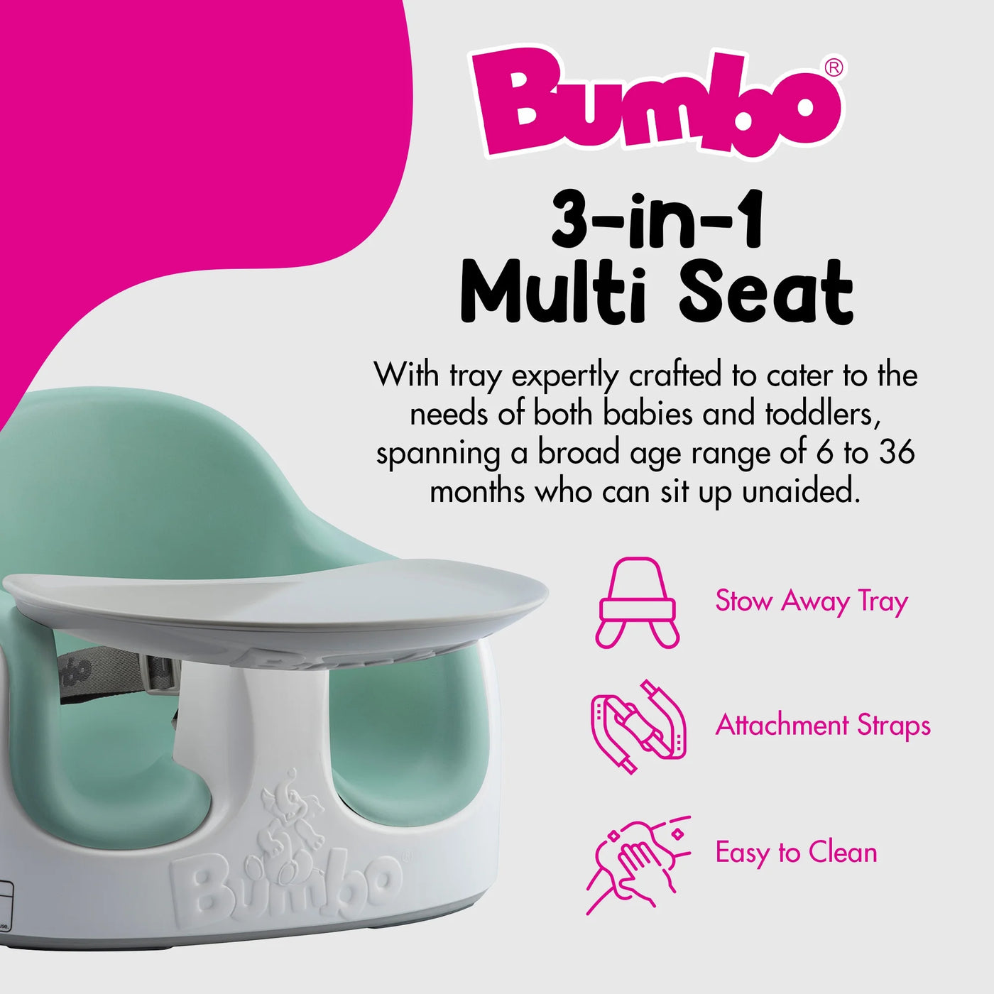 Bumbo Baby Toddler Adjustable 3-in-1 Booster Seat/High Chair, Hemlock