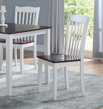 Dining Side Chairs 4pc Set White and Walnut Finish Wooden Seat Dining Room Furniture