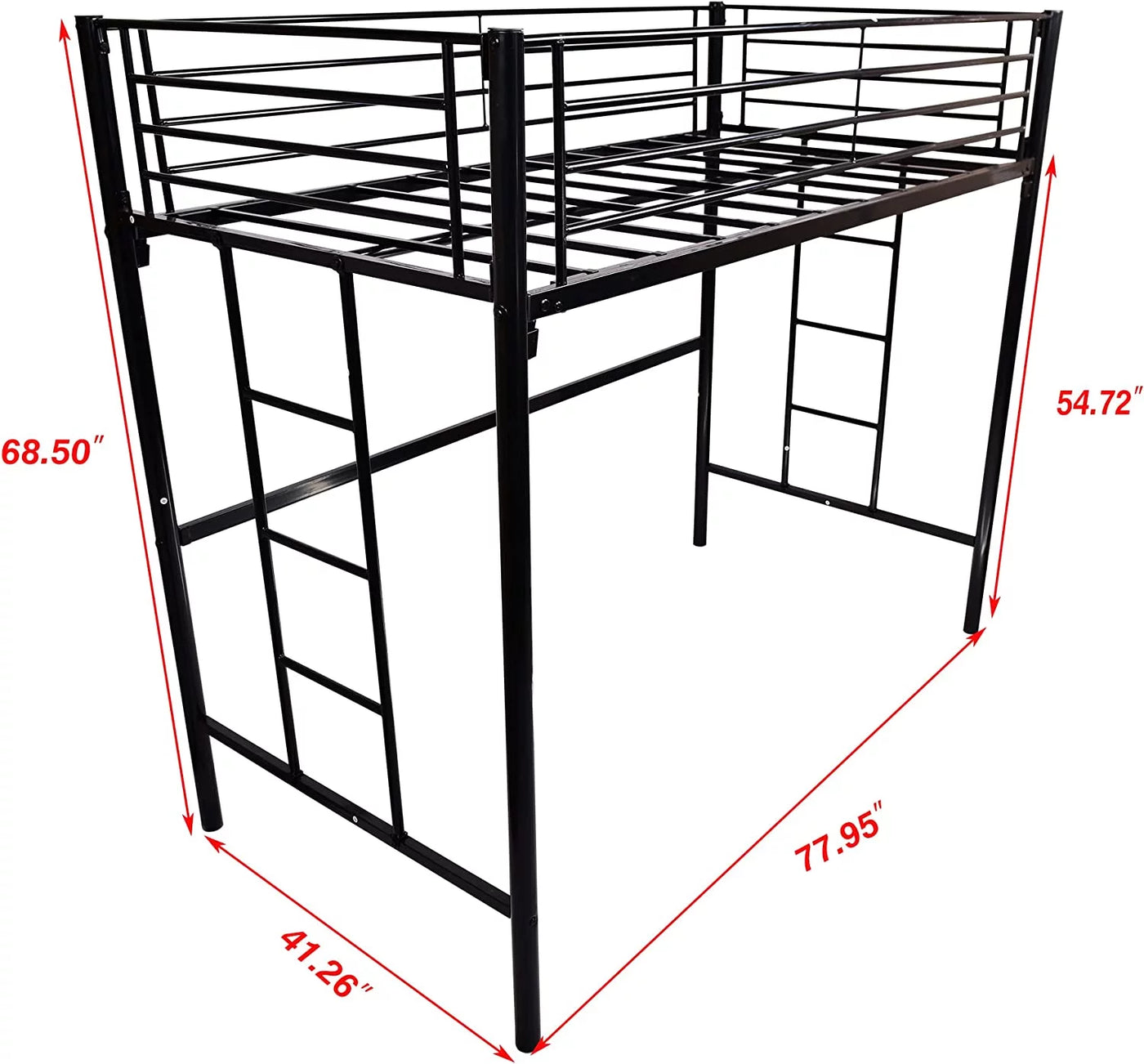 Metal Twin Loft Bed for Kids with Ladders and Safety Guard Rails Space-Saving Noise Free No Box Spring Needed Black