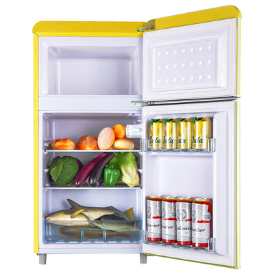 WANAI Small Refrigerator,3.5 Cu.Ft Two Door Mini Refrigeratorwith Freezer,Yellow