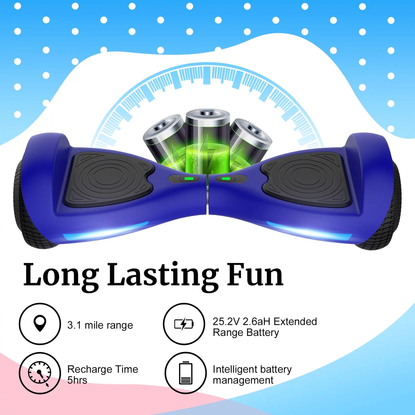 GOTRAX FX3 Hoverboard for Kids Adults,200W Motor 6.5" LED Wheels 6.2mph Speed Hover Board, Blue