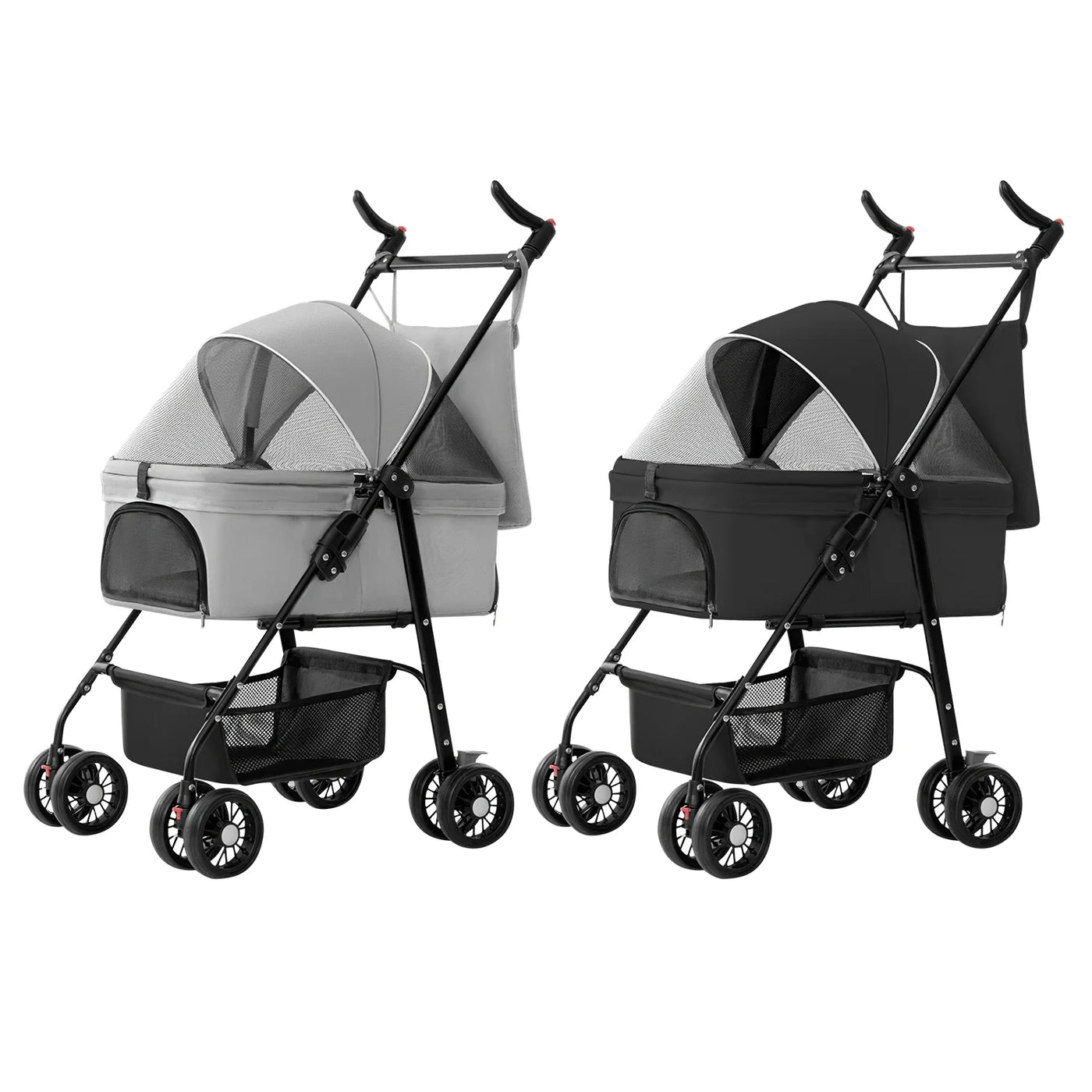 iMounTEK Pet Stroller with 4 Wheels, Outdoor Foldable Dog Cage Stroller with Removable Liner Storage Basket for Dog Cat, Gray