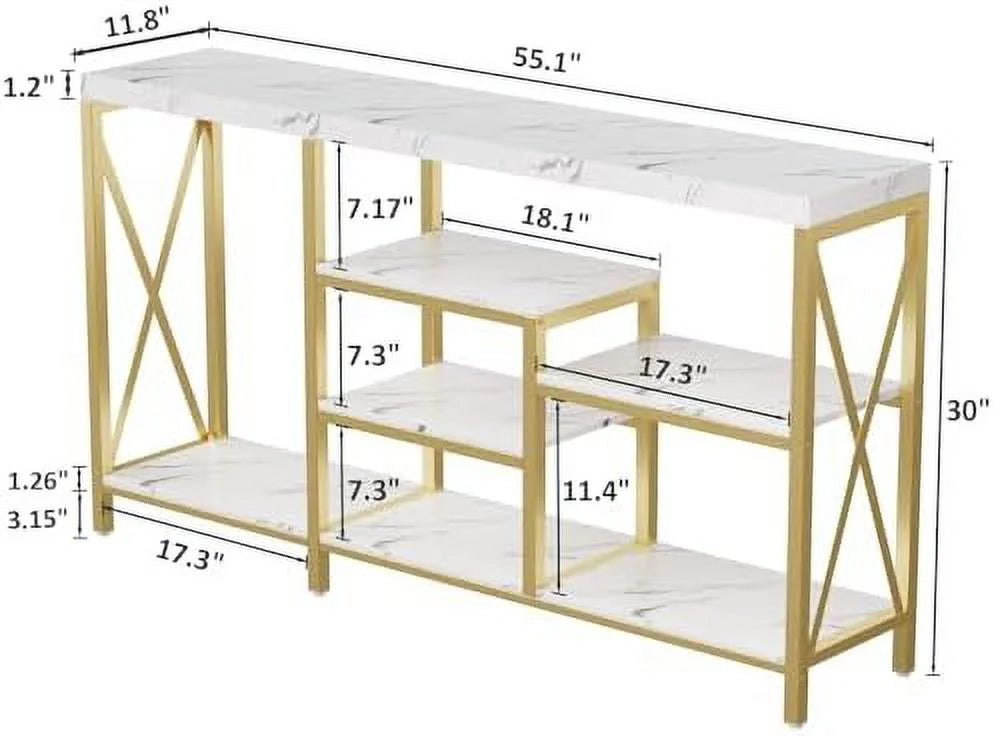 WTYNKAE Entryway Table Console Tables for Entryway Sofa Table Narrow Long Hallway Table with Shelves Living Room Farmhouse Couch 55 Inch Dark Brown