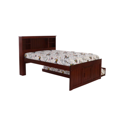 OS Home and Office Solid Pine Full Size Captains Bookcase Bed-Style:3 Drawers with Trundle/Merlot