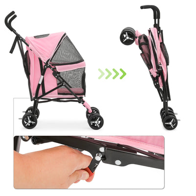 Magshion 4 Wheel Foldable Lightweight Dog Stroller for Small Medium Dogs, Pet Stroller, (Pink)