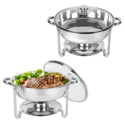 IMACONE 5QT Chafing Dish Buffet Set 2-Pack with Glass Lid, Stainless Steel Round Chafer Set for Catering