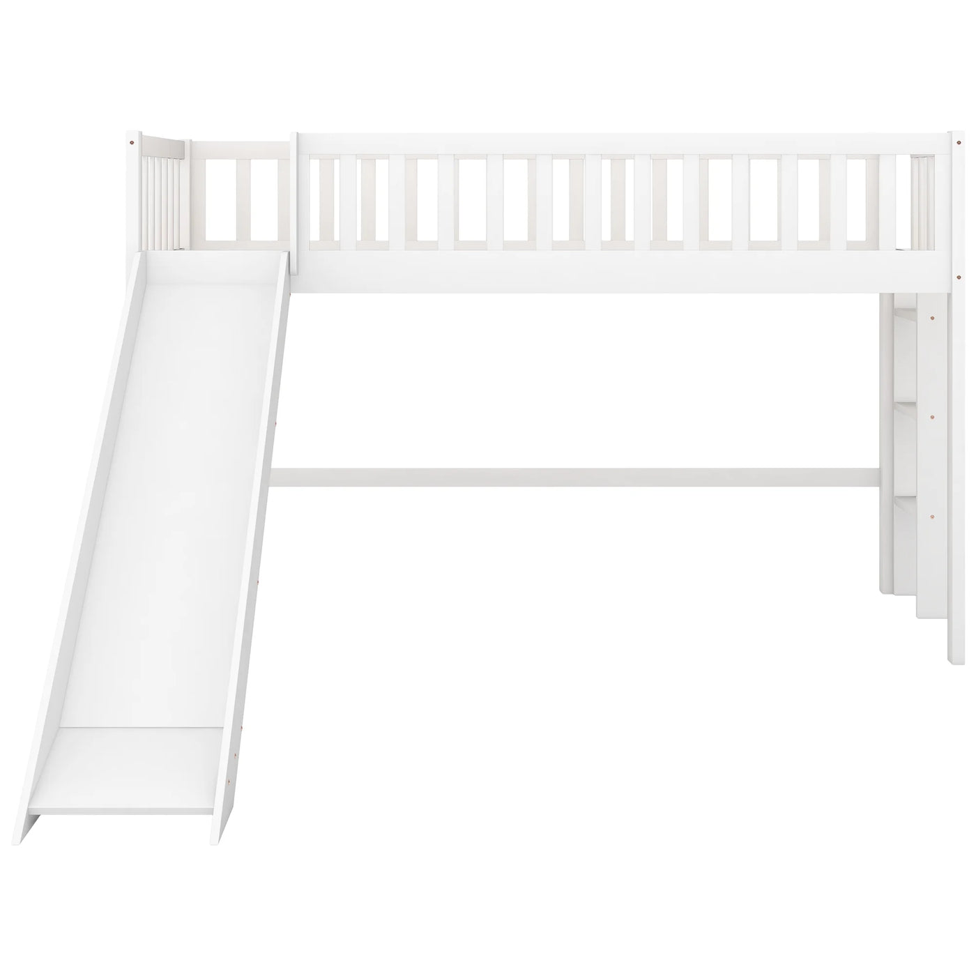 :Low Loft Bed with Slide and Ladder, Twin Size, White - Fun Slide, Space-Saving Design, Perfect for Kids