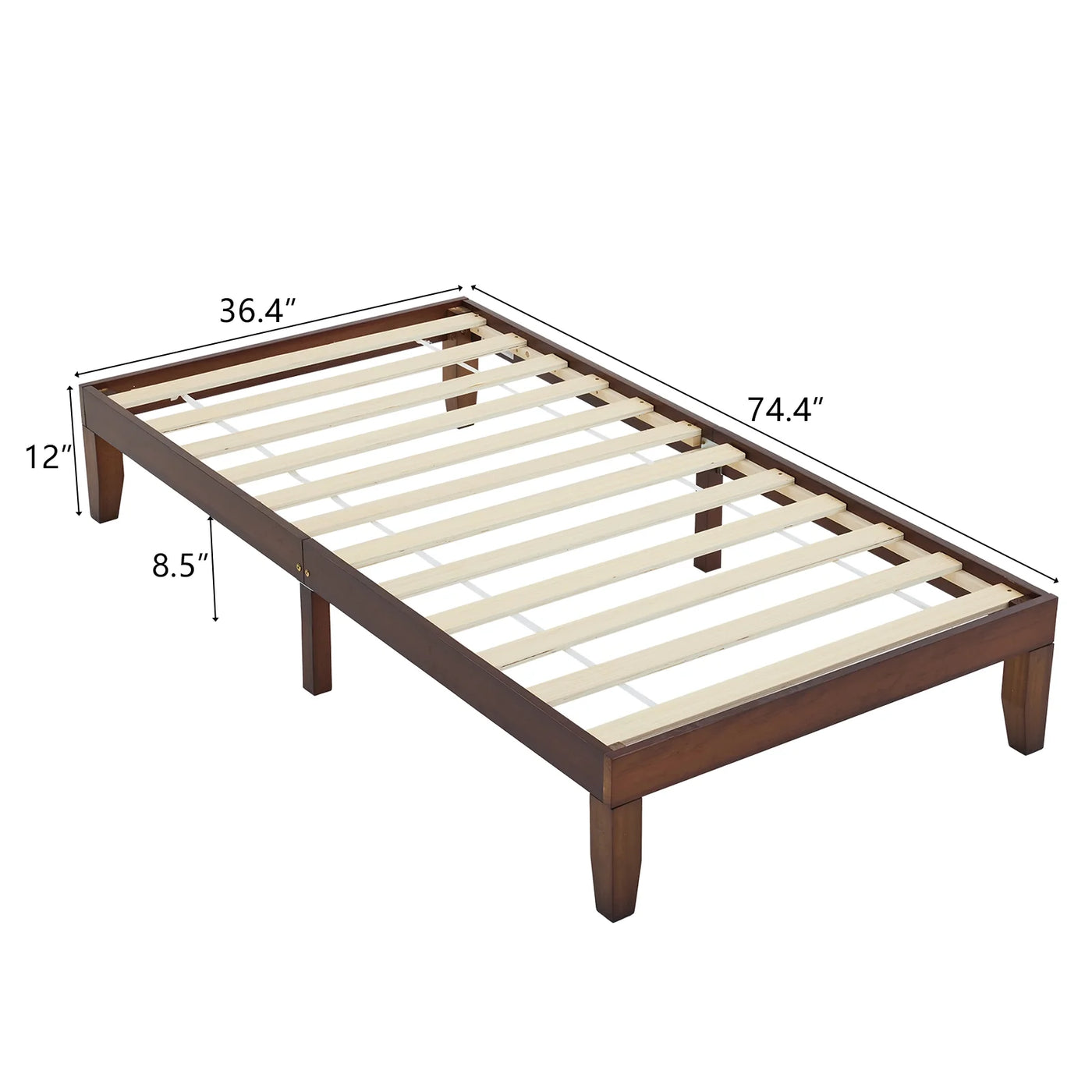 Wooden Twin Bed Frame with Brown Finish - Sturdy and Basic Design, 197.2 x 96.5 x 30.5cm - Perfect for Kids' Bedrooms