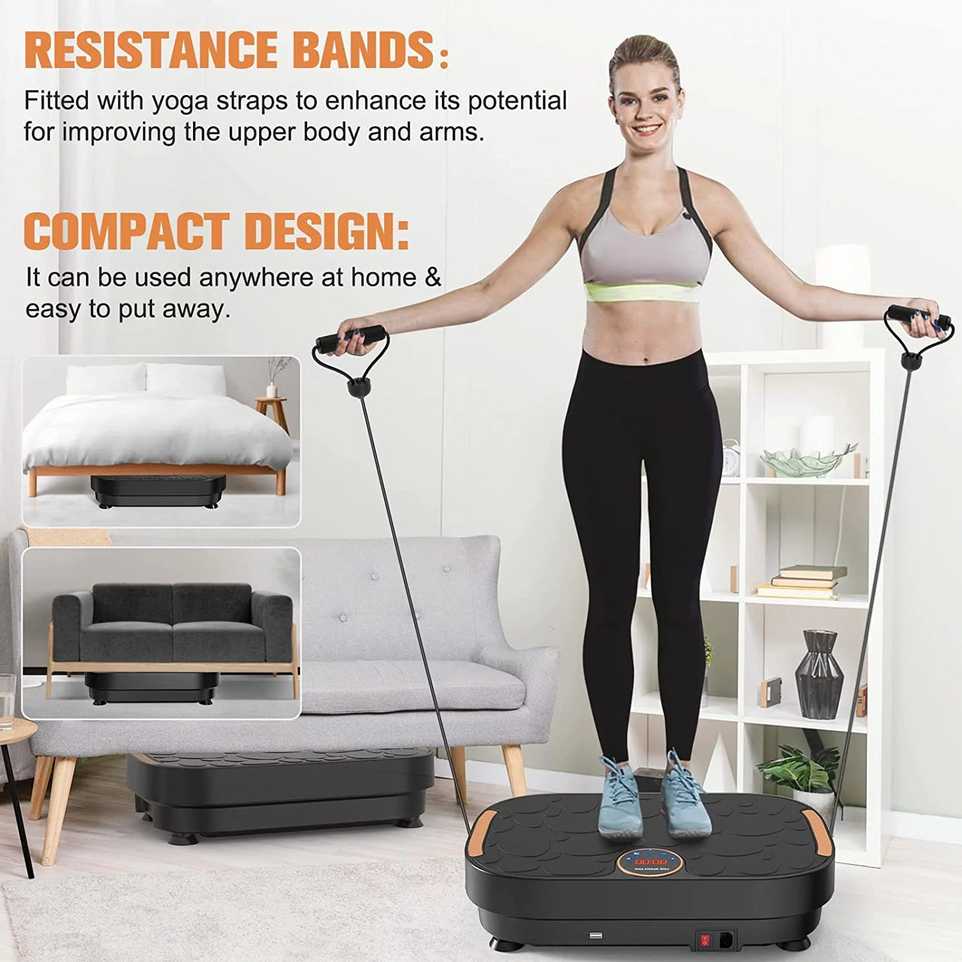 Vibrate Plate Exercise Machine Vibration Platform for Home Gym Whole Body Workout Weight Loss Shaping Toning with Resistance Bands,330lbs,Black RELIFE REBUILD YOUR LIFE