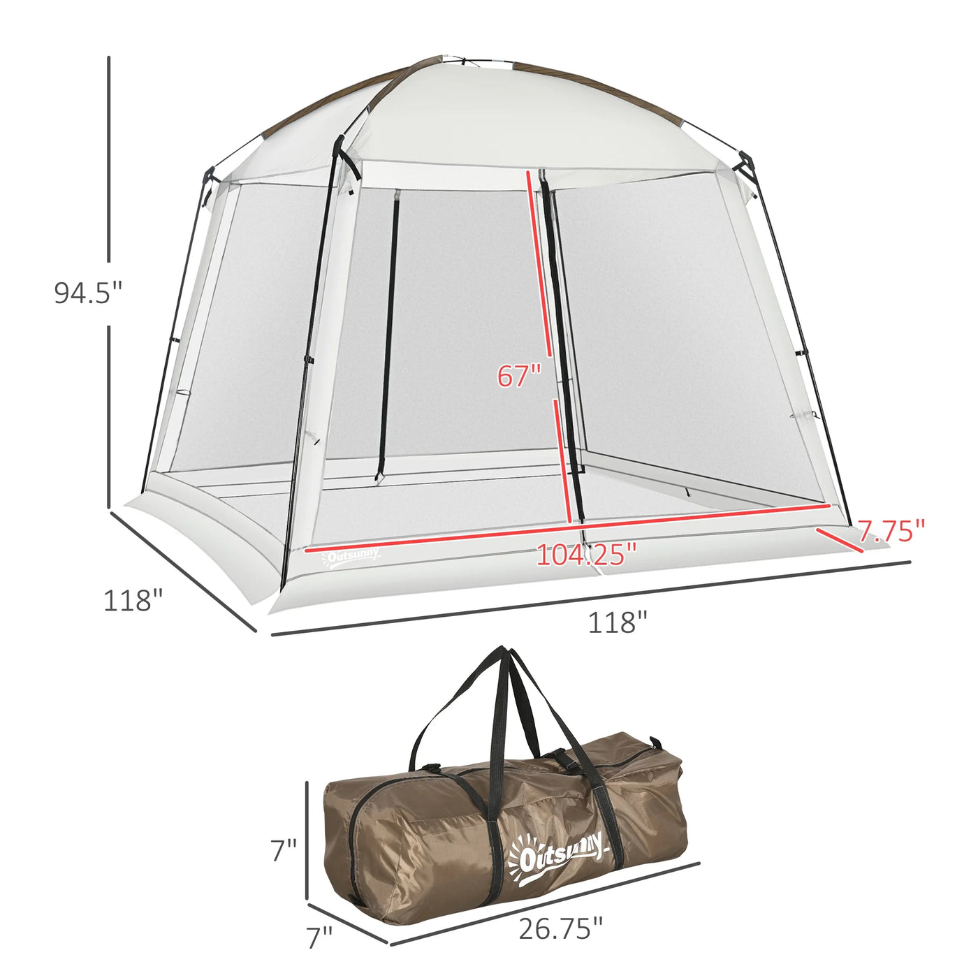 Outsunny Screen Tent, 10' x 10' Screen House Room with UV50+ Protection