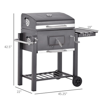 Outsunny Charcoal BBQ Grill, Outdoor Portable Cooker, Gray