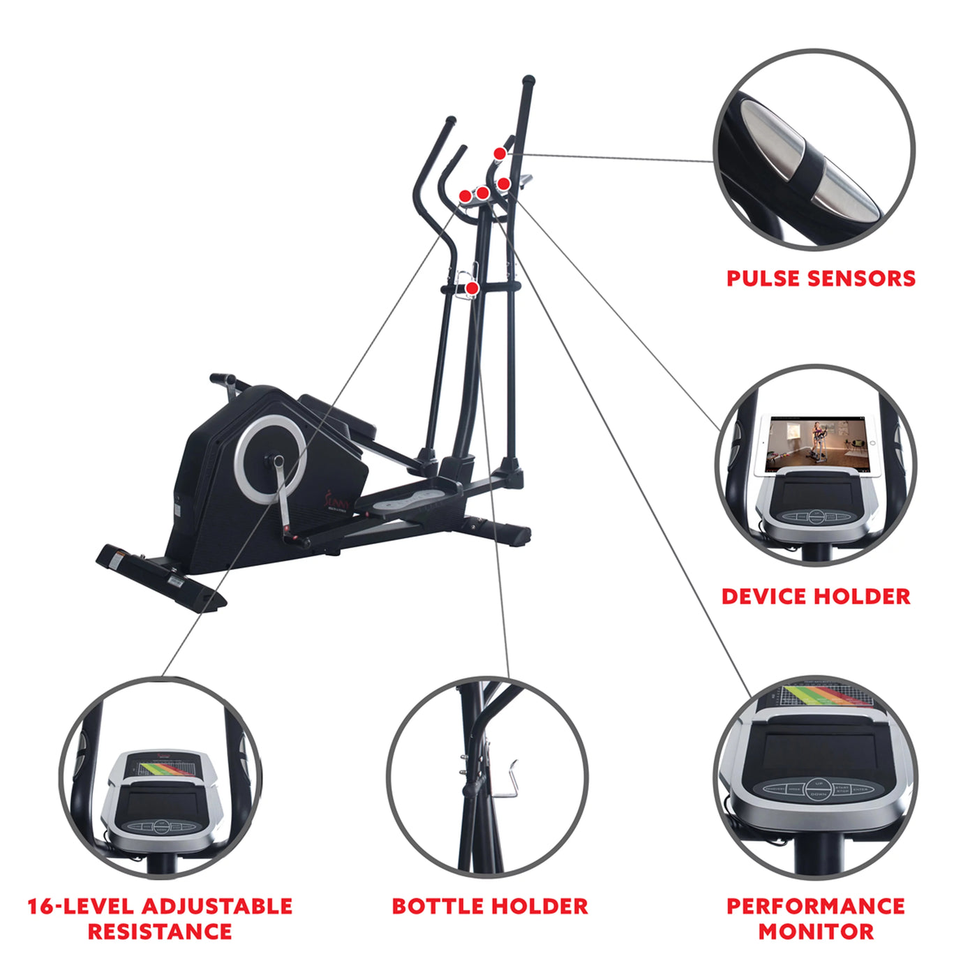 Sunny Health & Fitness Programmable Cardio Elliptical Machine Cross Trainer for Home Exercise Workout Equipment , SF-E3890