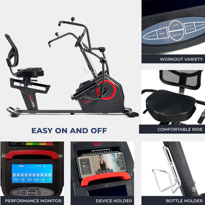 Sunny Health & Fitness Electromagnetic Recumbent Cross Trainer Exercise Elliptical Bike w/Arm Exercisers, Easy Access Seat & Exclusive SunnyFit® App Enhanced Bluetooth Connectivity - SF-RBE4886SMART…