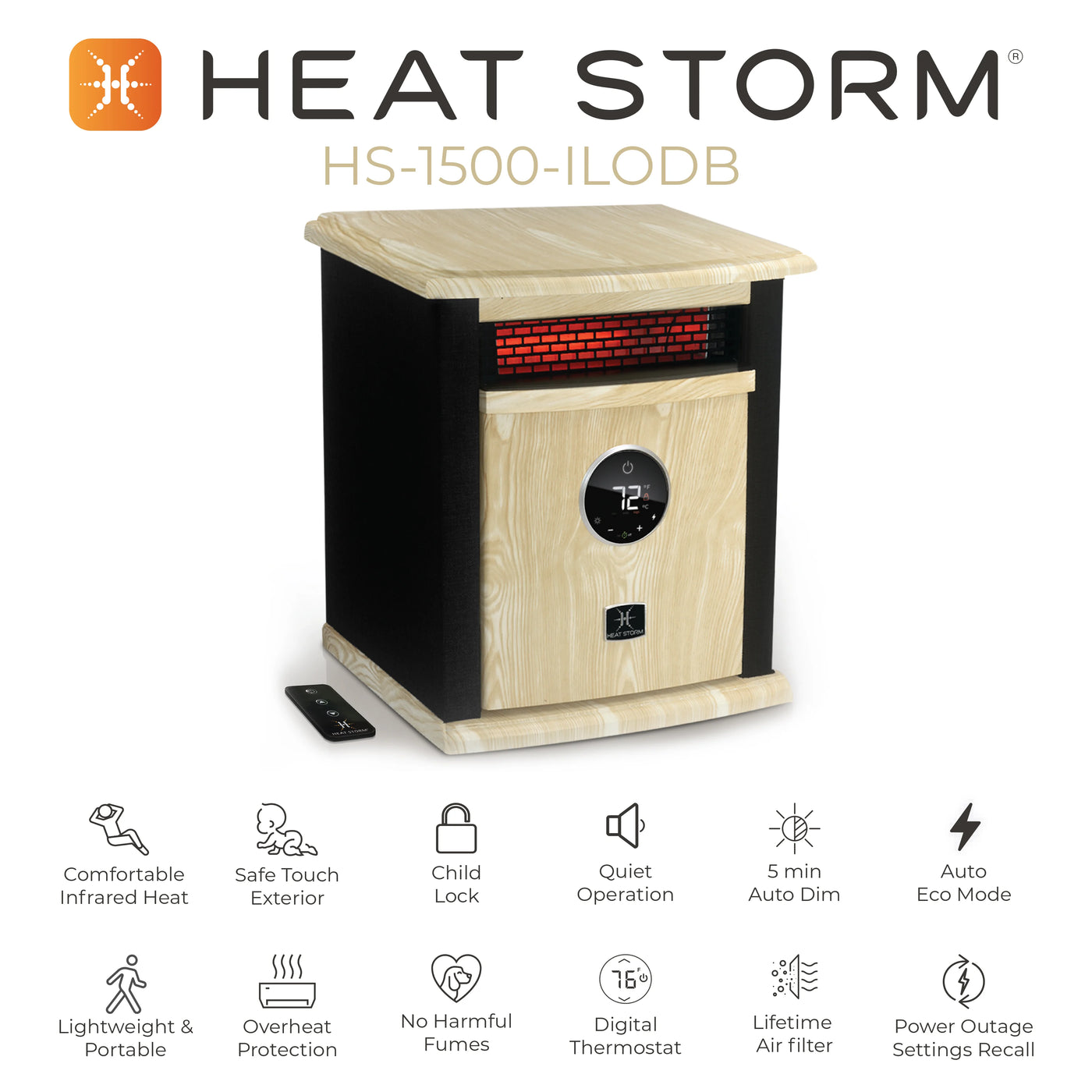 Heat Storm Logan Deluxe Infrared 1500W Space Heater, Home, Black, HS-1500-ILOD-B. Brand New.