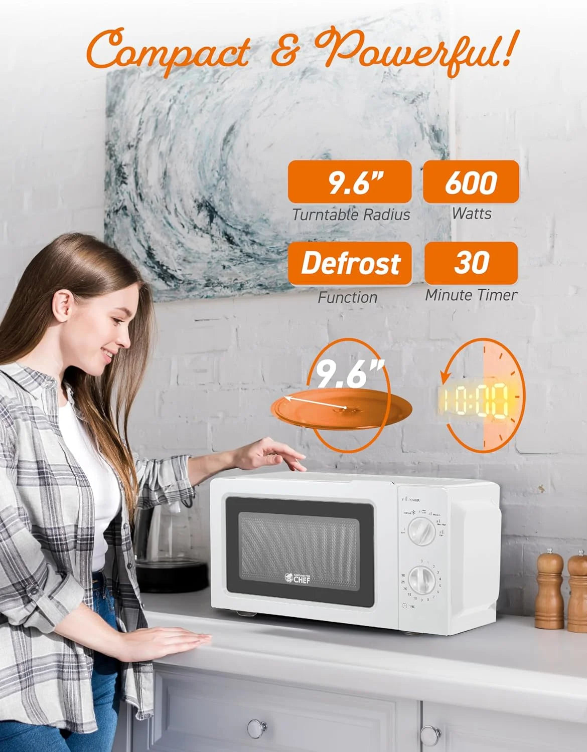 0.6 Cubic Foot Microwave with 6 Power Levels, Small Microwave with Grip Handle, 600W Countertop Microwave with 30 Minute Timer and Mechanical Dial Controls, Black