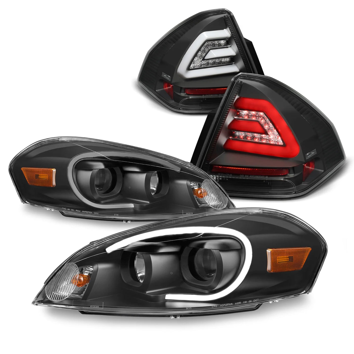 AKKON - Fits 06-13 Impala | 14-16 Impala Limited Black Light Tube Projector Headlamps + Black LED Tail Lamps