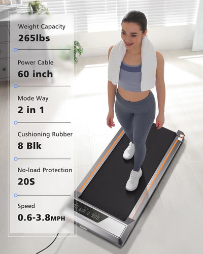 Naipo Treadmill Walking Pad 2.5HP with LCD Display Portable Wheels and Max Capacity 265lb for Home Use