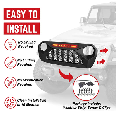 AMERICAN MODIFIED Demon Grille w/Red Lights for 18-21 Wrangler/Gladiator