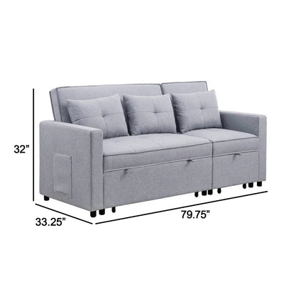 Benjara BM286632 80 in. Jayce Wood Convertible Sleeper Sofa with Side Pocket, Light Gray & Black