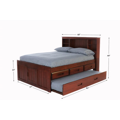 OS Home and Office Solid Pine Full Size Captains Bookcase Bed-Style:3 Drawers with Trundle/Merlot