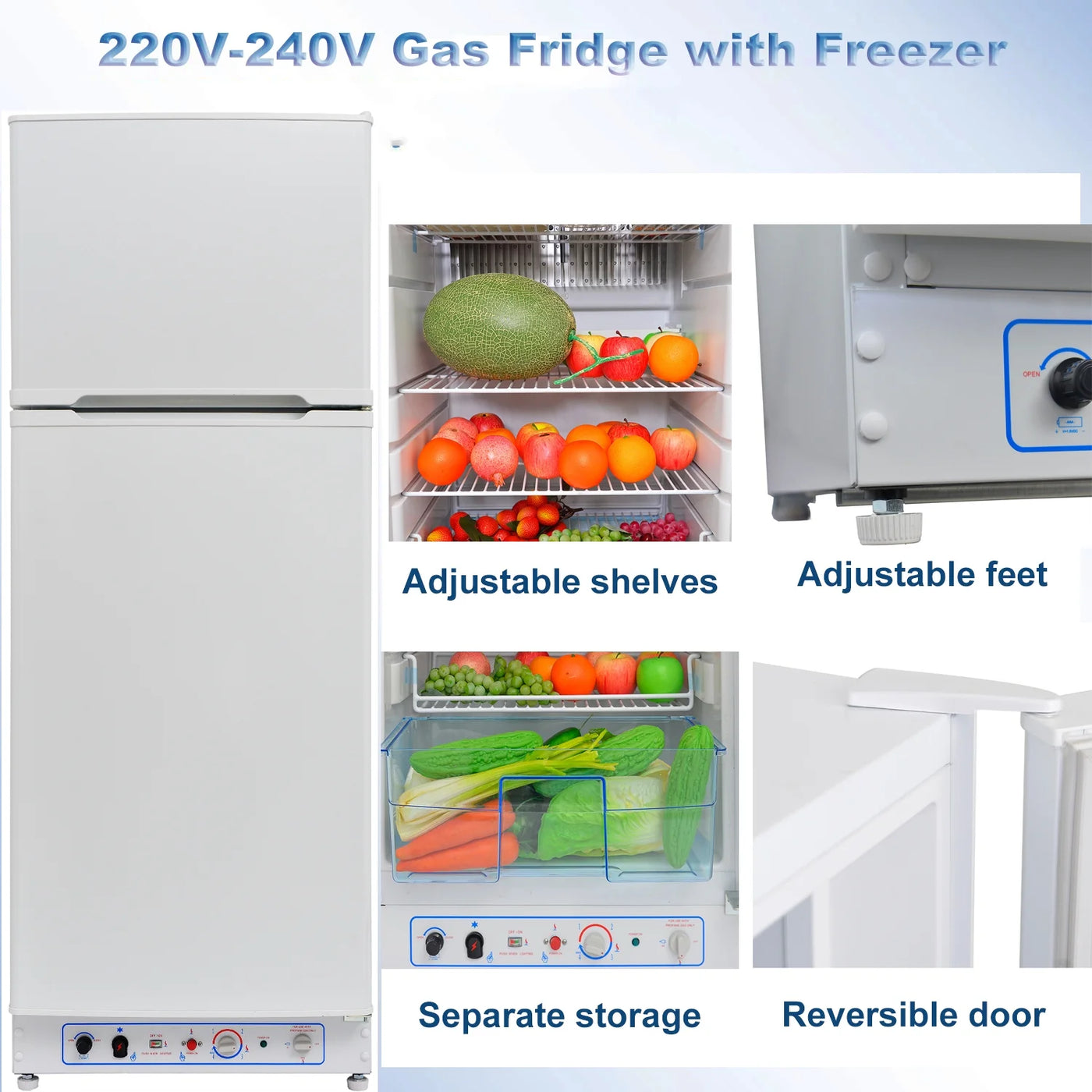 Smad 9.4 Cu ft 64 in*H Propane Refrigerator AC 110V Freezer Large Capacity Frigde Camper Motorhome