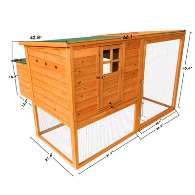 PawHut 64" Large Wooden Chicken Coop Kit With Outdoor Run And Nesting Box