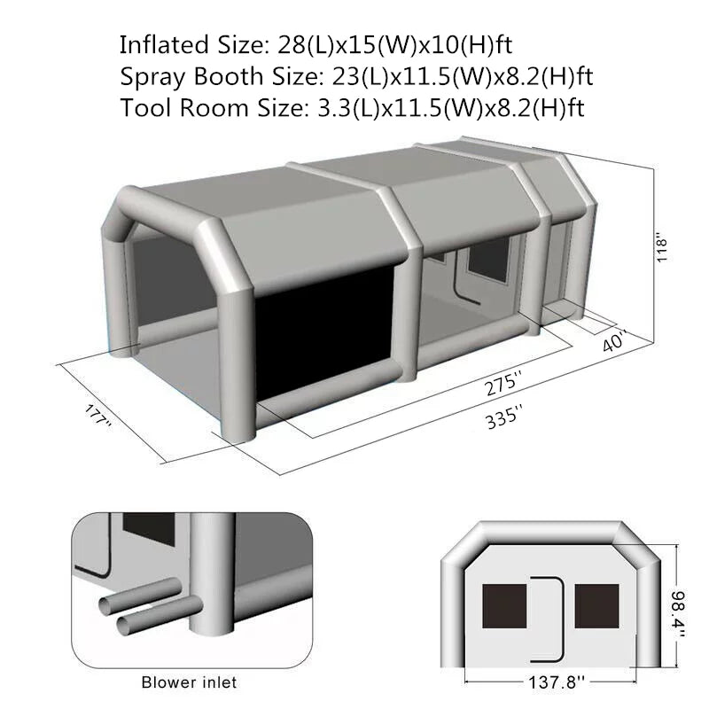 28X15X10FT Inflatable Spray Paint Booth Tent With Two Blowers (950W+280or380W)