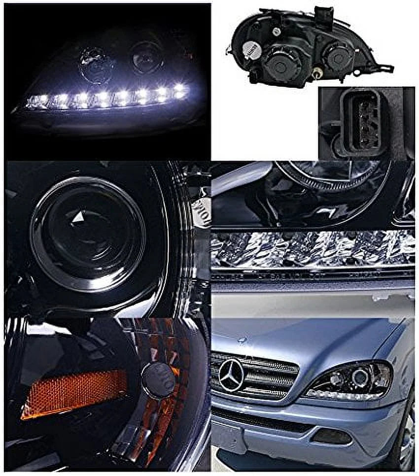 Spec-D Tuning 2LHP-BW16302G-TM Benz W163 ML320/350/55 Glossy Black SMD LED DRL Projector Headlights