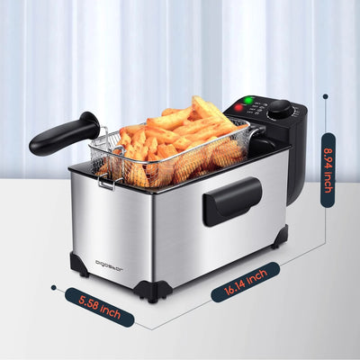 Deep Fryer, Electric Deep Fat Fryers with Baskets, 3 Liters Capacity Oil Frying Pot with View Window, ETL Certificated, 1650W Ushas