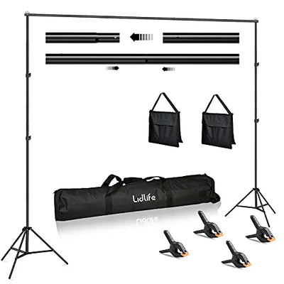 Lidlife Backdrop Stand,6.5 x 10ft Adjustable Photography Background Support System Kit,Background Stand with 4 Spring Clamps and Sand Bag,Carry Bag for Photo Video