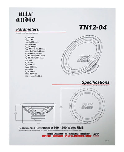 MTX Terminator TN12-04 12” 400 Watt Car Audio Subwoofer+Vented Sub Box Enclosure