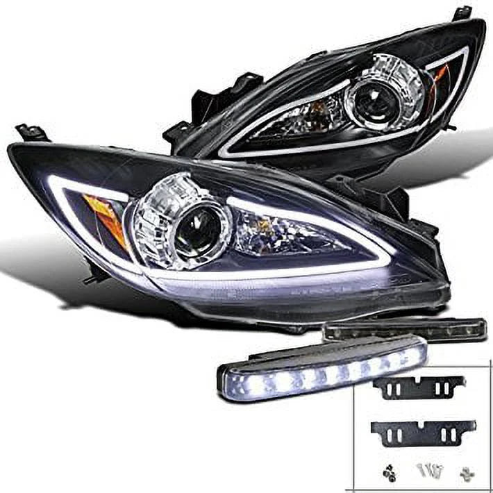 Mazda 3 JDM Black LED DRL Strip Projector Headlights+8-LED DRL Fog