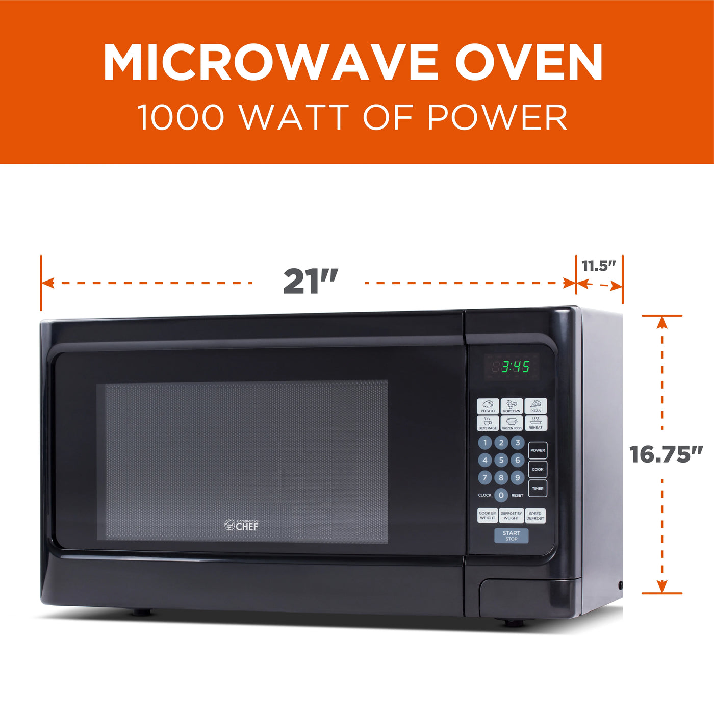 Commercial Chef 1.1 cu. Ft. Countertop Microwave Oven, Black