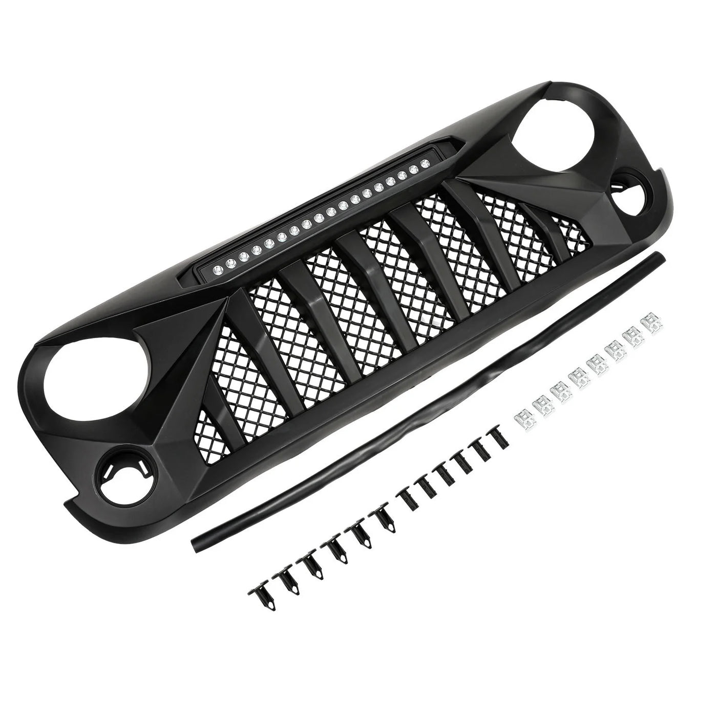 Black Off-Road Lights Front Grill Mars Grille with LED for 07-18 Jeep Wrangler JK