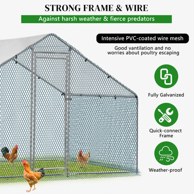 ZephyPaws 6.5 x 10 ft Large Metal Chicken Coop, Walk-in Poultry Cage Chicken Hen Run House with Waterproof Cover, Rabbits Cats Dogs Farm Pen for Outdoor Backyard Farm Garden