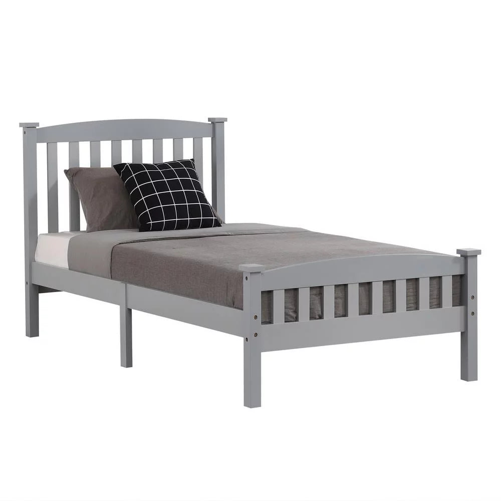 Ktaxon Vertical Wood Bed Frame for Bedroom with Headboard and Footboard Gray Twin Size