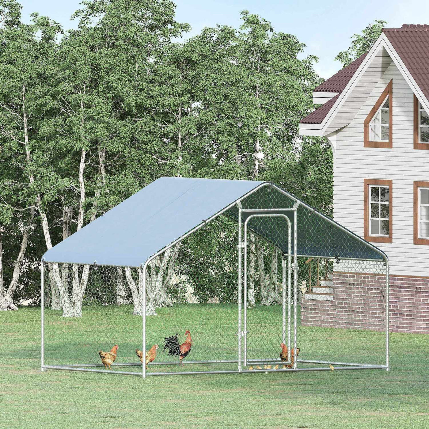 GFVCNIO PawHut Large Coop Metal Run with Waterproof and Anti-UV Cover Spire Shaped Walk-in Fence Cage Hen House for Outdoor and Yard Farm Use 1.26” Tube Diameter 9.8‘ x 6.6‘ x 6.4‘