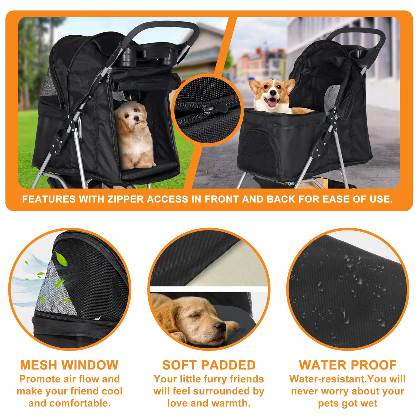 Pet Stroller 4 Wheels Dog Cat Stroller for Small Medium Dogs Cats Foldable Puppy Stroller with Storage Basket and Cup Holder